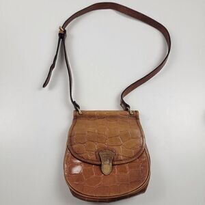 Vintage 90s 80s Courtenay Tan Leather Purse Crossbody Shoulder Bag Croc Embossed